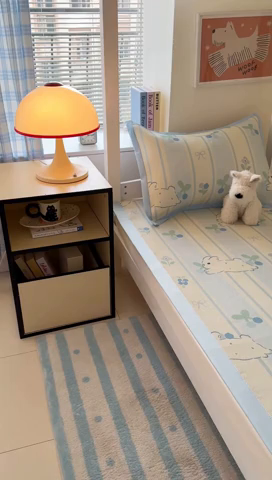 91家纺网 家纺一手货源 找家纺 安哆啦家纺 2025新款A类小清新卡通学生季宿舍床儿童用冰藤凉席席子两件套 冰藤席-蓝条兔