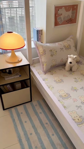 91家纺网 家纺一手货源 找家纺 安哆啦家纺 2025新款A类小清新卡通学生季宿舍床儿童用冰藤凉席席子两件套 冰藤席-萌小兔