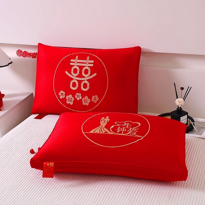 91家纺网 家纺一手货源 找家纺 （总）雅晨枕芯 2025新款全棉纯棉刺绣喜庆婚庆结婚多用枕头枕芯