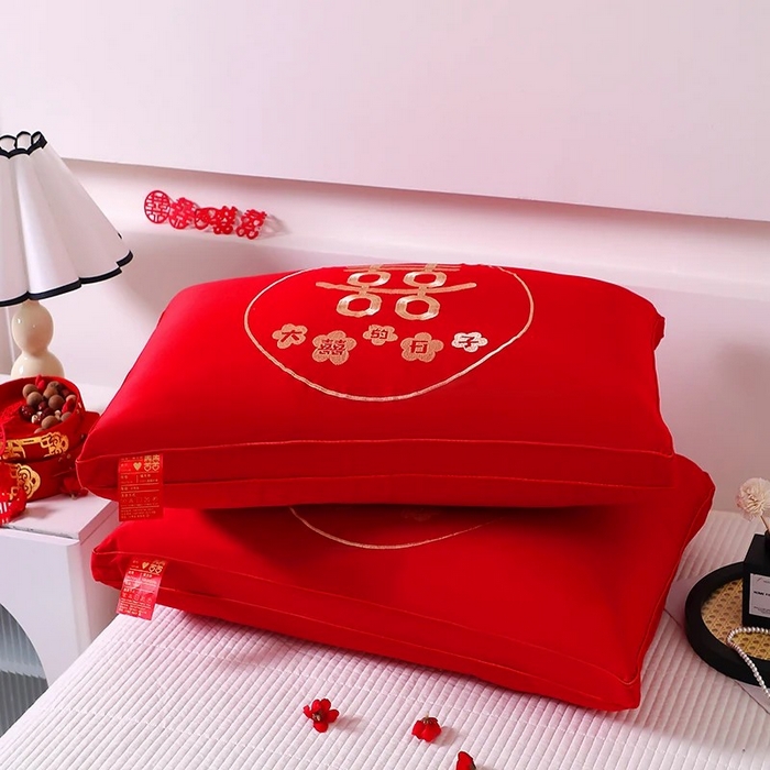 91家纺网 家纺一手货源 找家纺 （总）雅晨枕芯 2025新款全棉纯棉刺绣喜庆婚庆结婚多用枕头枕芯