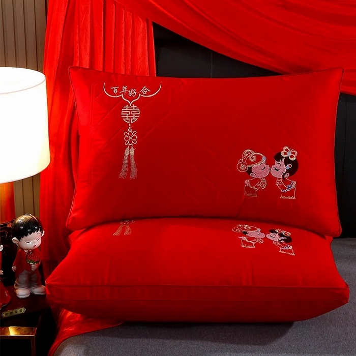 91家纺网 家纺一手货源 找家纺 （总）雅晨枕芯 2025新款全棉纯棉刺绣喜庆婚庆结婚多用枕头枕芯