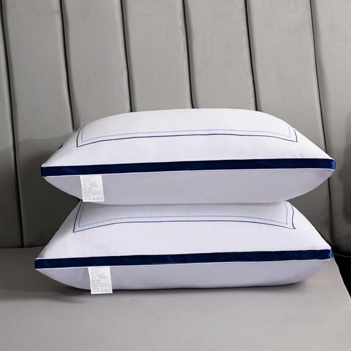 91家纺网 家纺一手货源 找家纺 雅晨枕芯 2025新款热款立体枕头枕芯金边蓝边羽丝绒枕 立体蓝边枕-中枕 48*74cm/只