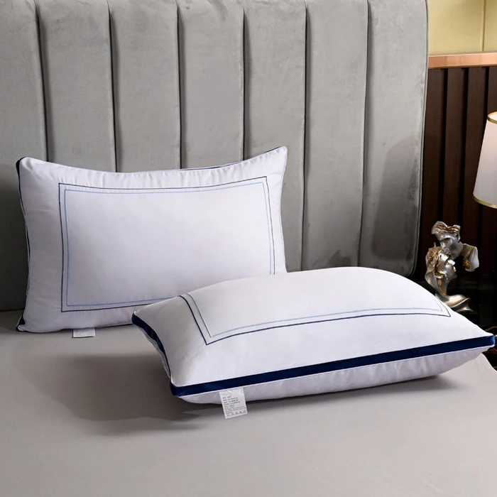 91家纺网 家纺一手货源 找家纺 雅晨枕芯 2025新款热款立体枕头枕芯金边蓝边羽丝绒枕 立体蓝边枕-中枕 48*74cm/只