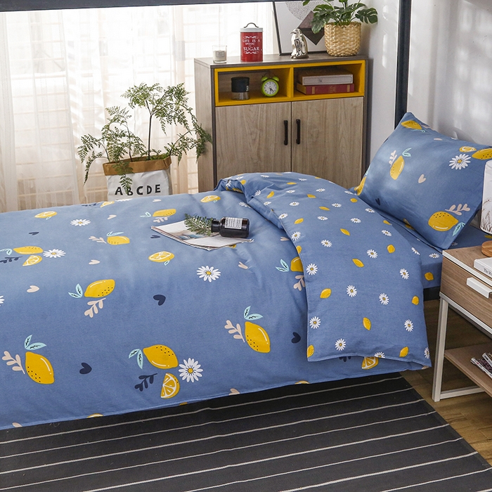 91家纺网 家纺一手货源 找家纺 乐旗 2025新款全棉12868学生宿舍三件套纯棉六件套装 夏日柠檬