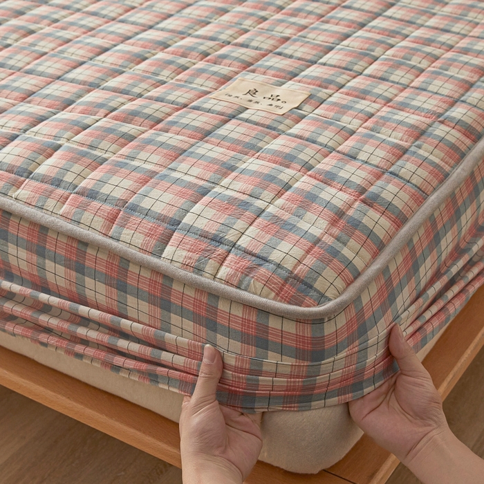 91家纺网 家纺一手货源 找家纺 伊人坊 2025新款A类全棉色织水洗棉大豆夹棉床笠 森屿 粉蓝