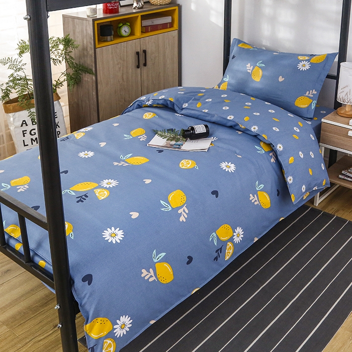 91家纺网 家纺一手货源 找家纺 乐旗 2025新款全棉12868学生宿舍三件套纯棉六件套装 夏日柠檬