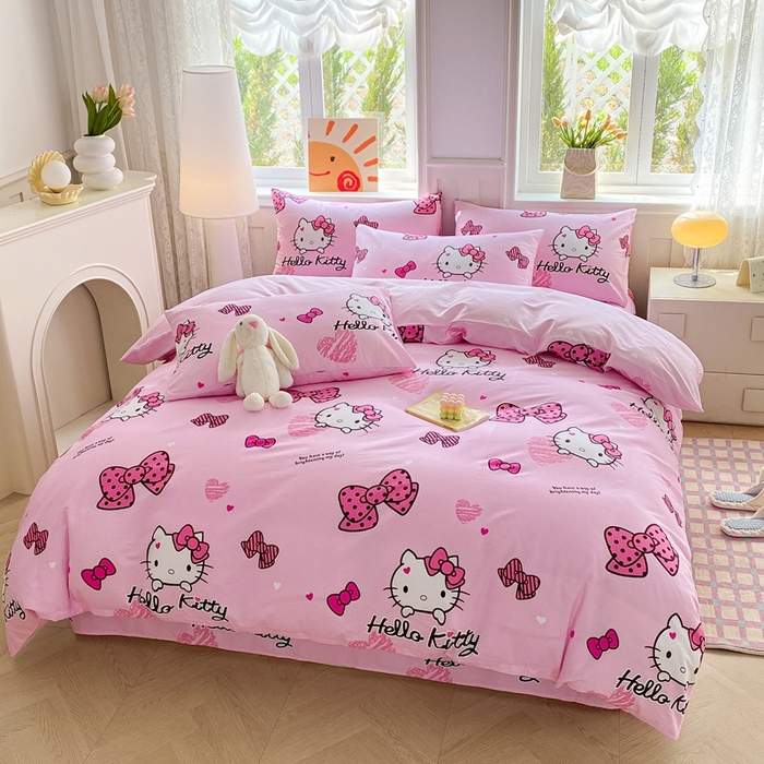 91家纺网 家纺一手货源 找家纺 爱丽丝 2025新款正版授权三丽鸥全棉40支13372单被套 开心凯蒂