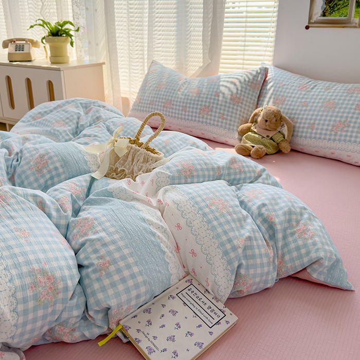 91家纺网 家纺一手货源 找家纺 竹合家纺 2025新品云感皱皱四件套跑量款小清新四件套 梦境-蓝