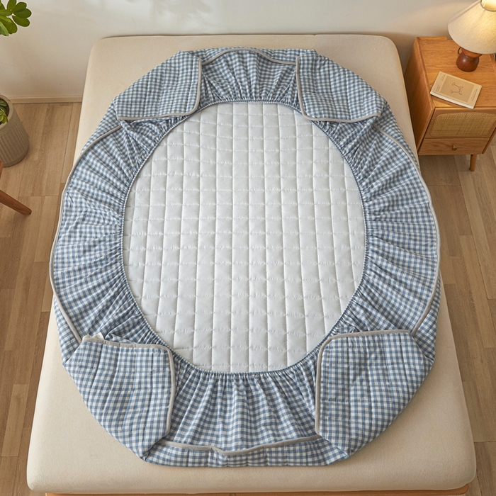 91家纺网 家纺一手货源 找家纺 伊人坊 2025新款A类全棉色织水洗棉大豆夹棉床笠 艾格 浅蓝