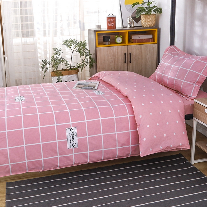 91家纺网 家纺一手货源 找家纺 乐旗 2025新款全棉12868学生宿舍三件套纯棉六件套装 绅士风范-粉