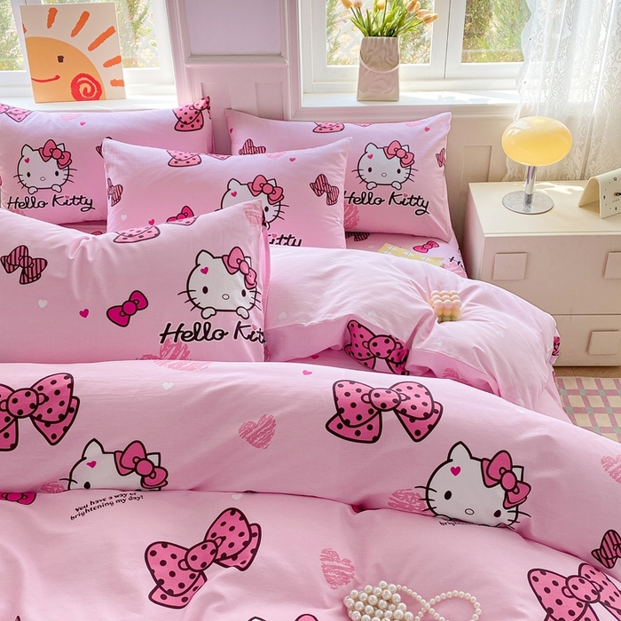 91家纺网 家纺一手货源 找家纺 爱丽丝 2025新款正版授权三丽鸥全棉40支13372单被套 开心凯蒂