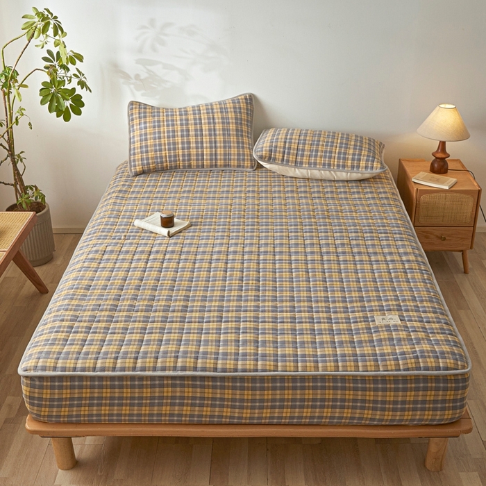 91家纺网 家纺一手货源 找家纺 伊人坊 2025新款A类全棉色织水洗棉大豆夹棉床笠 森屿 咖黄