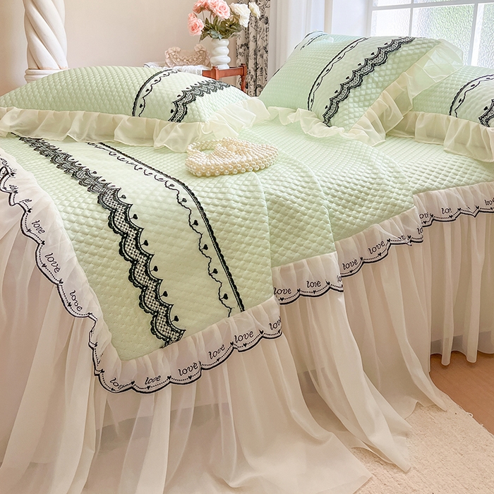 91家纺网 家纺一手货源 找家纺 网红馆（ck家纺） 2025新款凉豆豆床裙款凉席三件套-露茜公主 露茜公主-绿