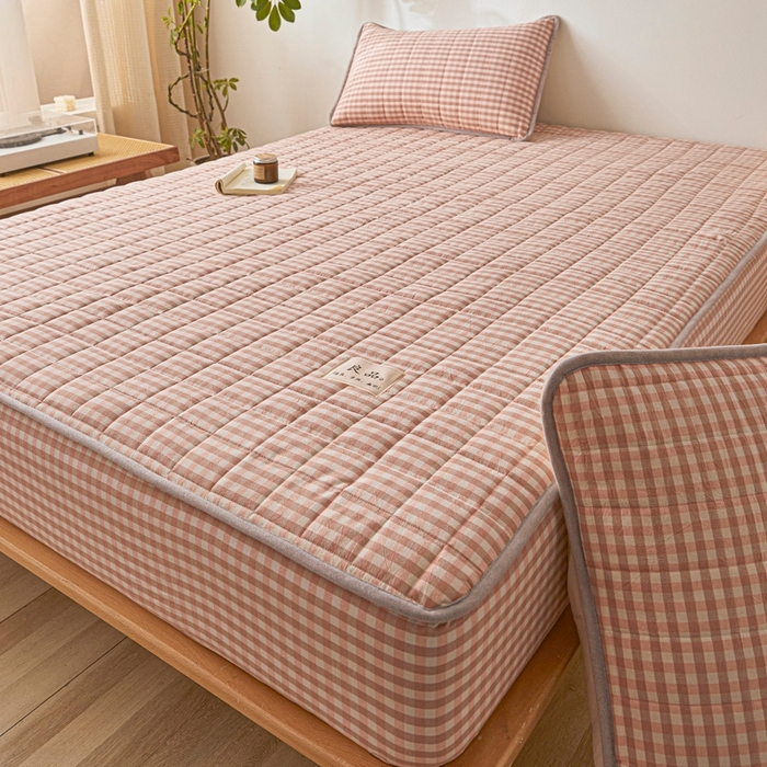 91家纺网 家纺一手货源 找家纺 伊人坊 2025新款A类全棉色织水洗棉大豆夹棉床笠 艾格 浅粉