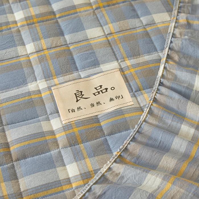 91家纺网 家纺一手货源 找家纺 伊人坊 2025新款A类全棉色织水洗棉大豆夹棉床笠 森屿 咖蓝