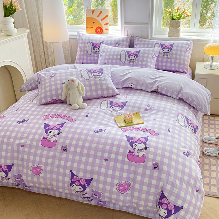 91家纺网 家纺一手货源 找家纺 爱丽丝 2025新款正版授权三丽鸥全棉40支13372单被套 格子库洛米