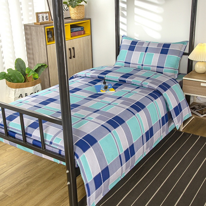 91家纺网 家纺一手货源 找家纺 乐旗 2025新款全棉12868学生宿舍三件套纯棉六件套装 学生格