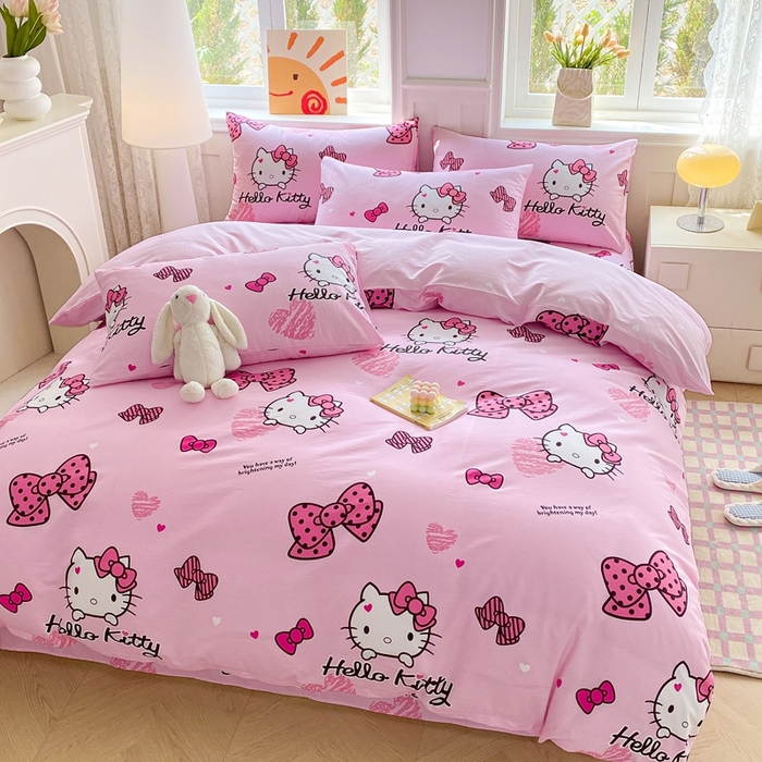 91家纺网 家纺一手货源 找家纺 爱丽丝 2025新款正版授权三丽鸥全棉40支13372单被套 开心凯蒂