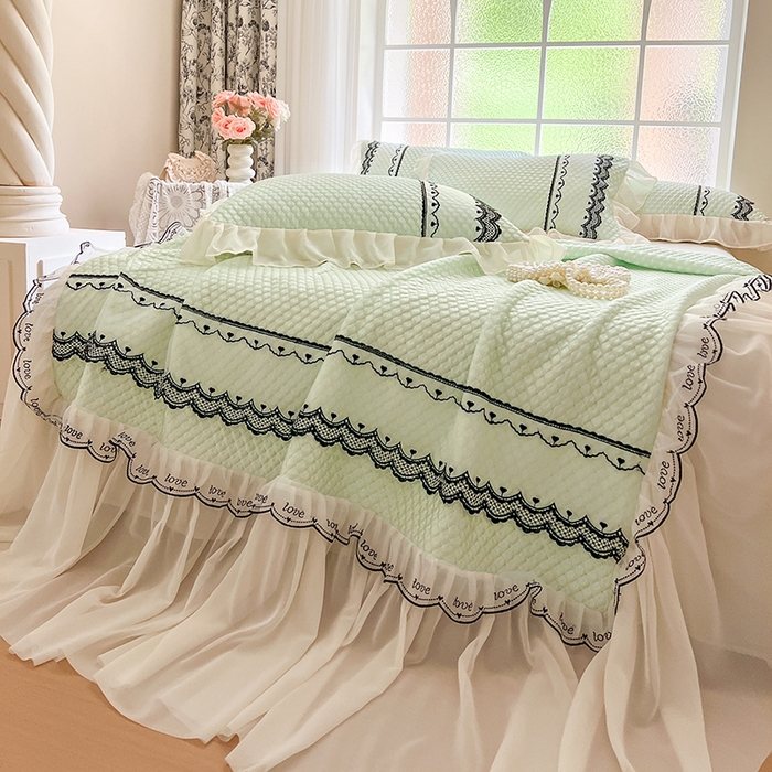 91家纺网 家纺一手货源 找家纺 网红馆（ck家纺） 2025新款凉豆豆床裙款凉席三件套-露茜公主 露茜公主-绿