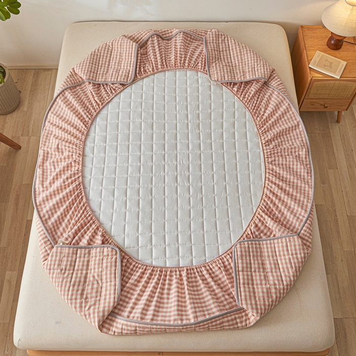 91家纺网 家纺一手货源 找家纺 伊人坊 2025新款A类全棉色织水洗棉大豆夹棉床笠 艾格 浅粉