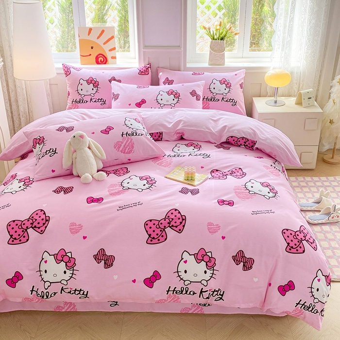 91家纺网 家纺一手货源 找家纺 爱丽丝 2025新款正版授权三丽鸥全棉40支13372单被套 开心凯蒂