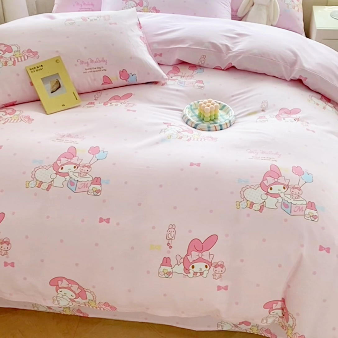 91家纺网 家纺一手货源 找家纺 爱丽丝 2025新款正版授权三丽鸥全棉40支13372单被套 童趣美乐蒂