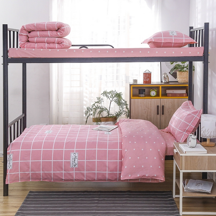 91家纺网 家纺一手货源 找家纺 乐旗 2025新款全棉12868学生宿舍三件套纯棉六件套装 绅士风范-粉