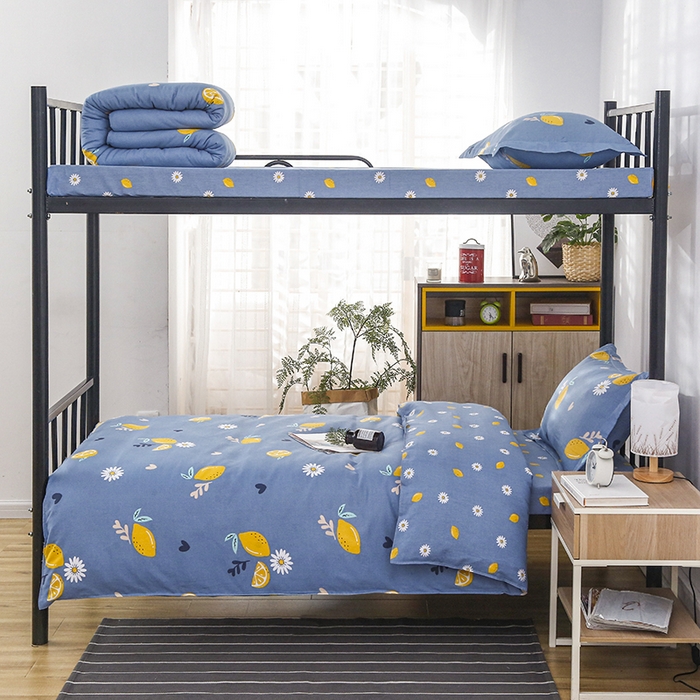 91家纺网 家纺一手货源 找家纺 乐旗 2025新款全棉12868学生宿舍三件套纯棉六件套装 夏日柠檬