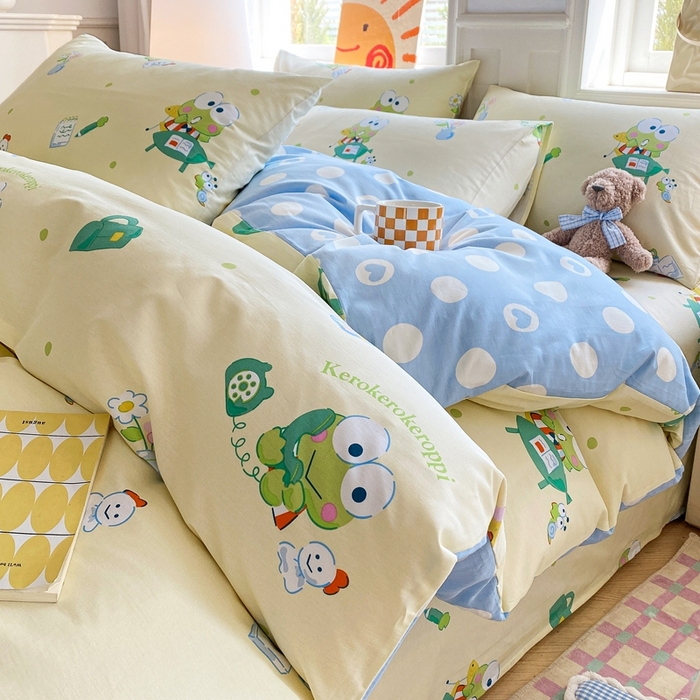 91家纺网 家纺一手货源 找家纺 爱丽丝 2025新款正版授权三丽鸥全棉40支13372单被套 萌萌大眼蛙