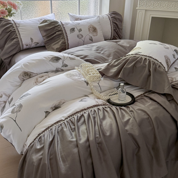 91家纺网 家纺一手货源 找家纺 （总）亲亲公主 2025新款全棉法式宽花边四件套-午后佳人