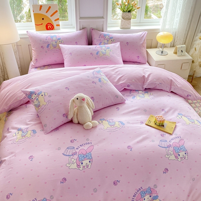 91家纺网 家纺一手货源 找家纺 爱丽丝 2025新款正版授权三丽鸥全棉40支13372单被套 木马美乐蒂