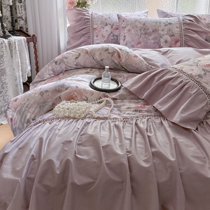 91家纺网 家纺一手货源 找家纺 （总）亲亲公主 2025新款全棉法式宽花边四件套-玫瑰庄园