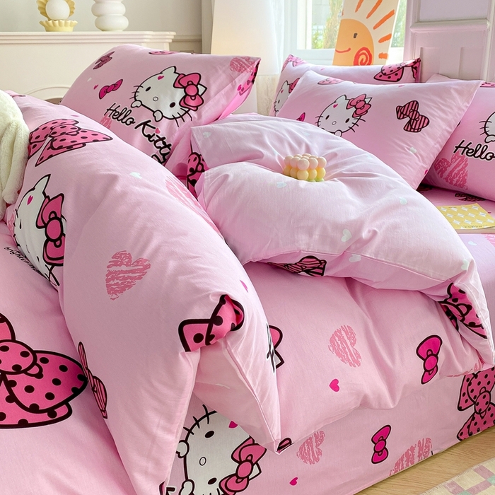 91家纺网 家纺一手货源 找家纺 爱丽丝 2025新款正版授权三丽鸥全棉40支13372单被套 开心凯蒂