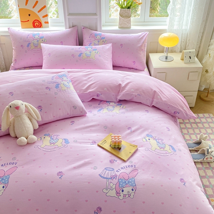 91家纺网 家纺一手货源 找家纺 爱丽丝 2025新款正版授权三丽鸥全棉40支13372单被套 木马美乐蒂