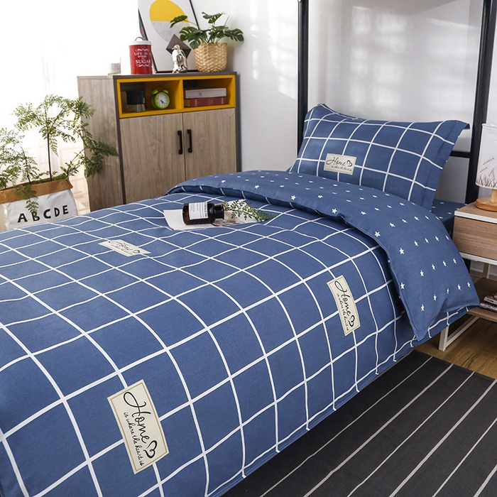 91家纺网 家纺一手货源 找家纺 乐旗 2025新款全棉12868学生宿舍三件套纯棉六件套装 绅士风范-蓝