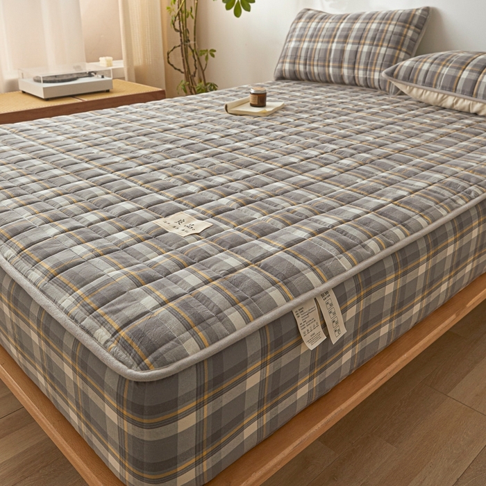 91家纺网 家纺一手货源 找家纺 伊人坊 2025新款A类全棉色织水洗棉大豆夹棉床笠 森屿 雾灰