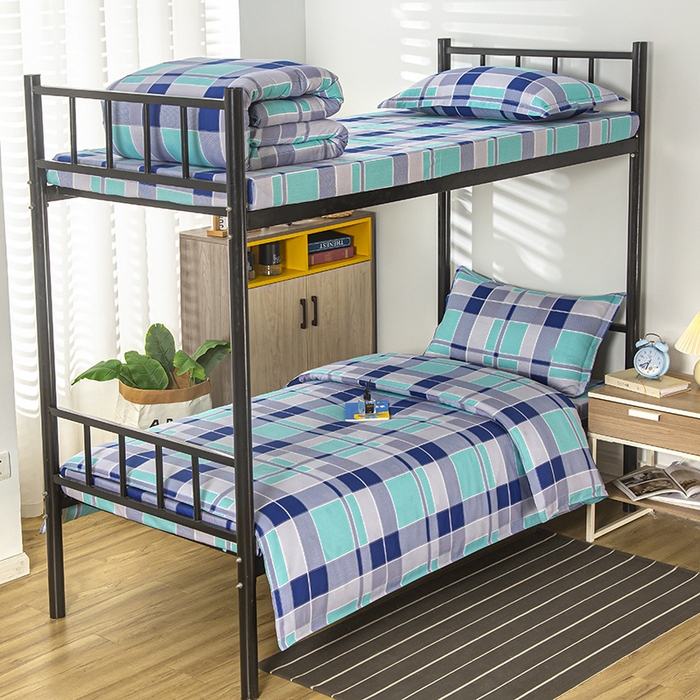 91家纺网 家纺一手货源 找家纺 乐旗 2025新款全棉12868学生宿舍三件套纯棉六件套装 学生格