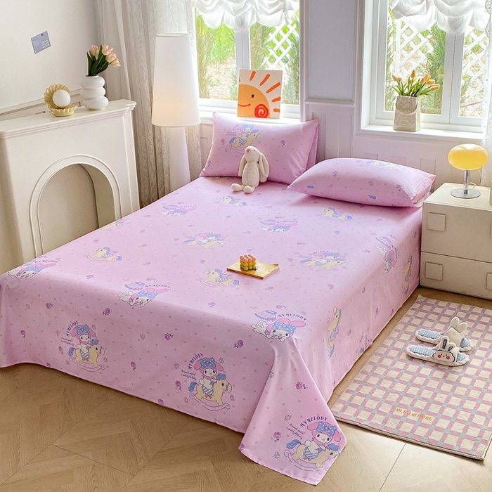 91家纺网 家纺一手货源 找家纺 爱丽丝 2025新款正版授权三丽鸥全棉单床单 木马美乐蒂