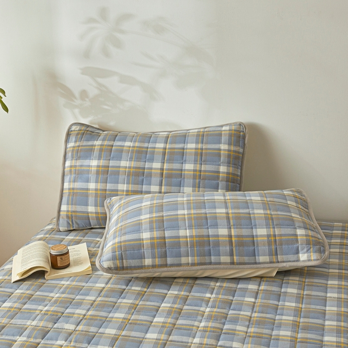 91家纺网 家纺一手货源 找家纺 伊人坊 2025新款A类全棉色织水洗棉大豆夹棉床笠 森屿 咖蓝