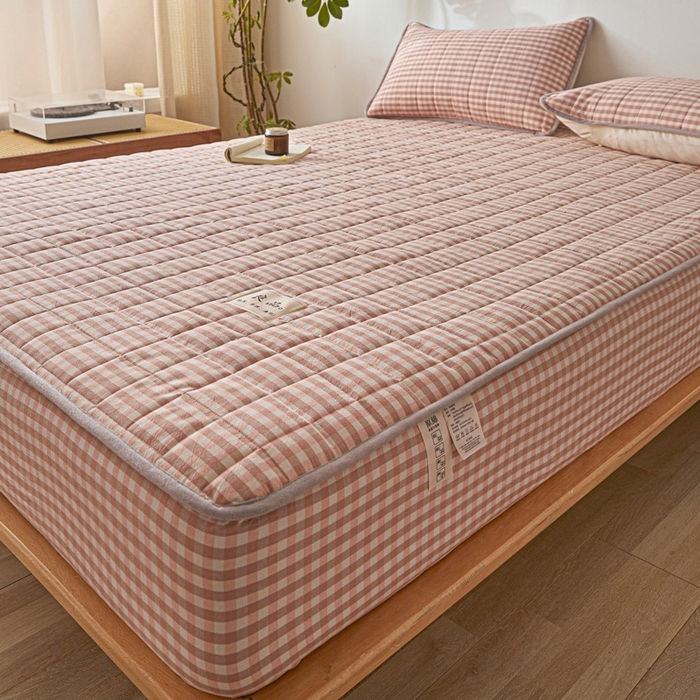 91家纺网 家纺一手货源 找家纺 伊人坊 2025新款A类全棉色织水洗棉大豆夹棉床笠 艾格 浅粉