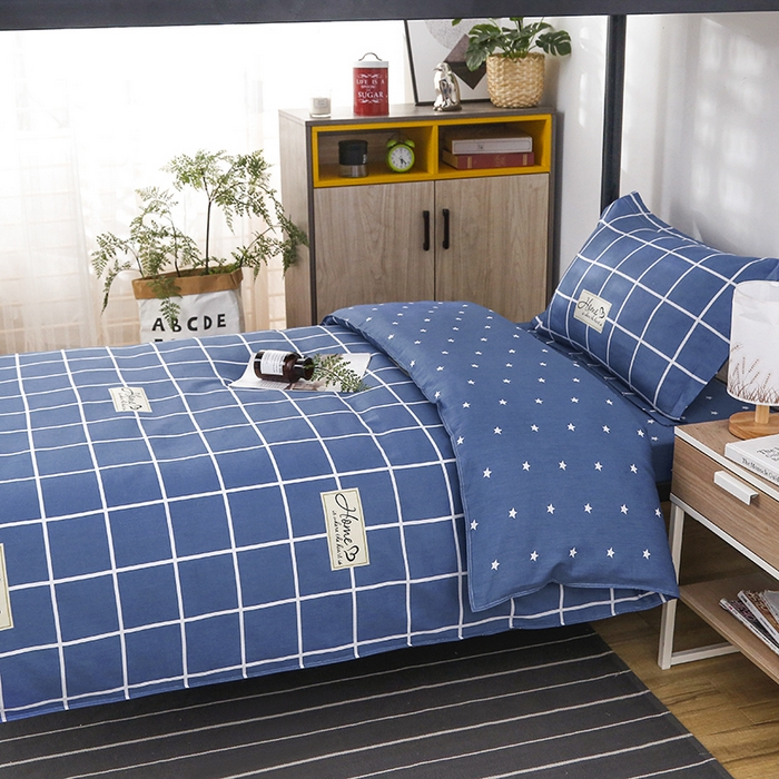 91家纺网 家纺一手货源 找家纺 乐旗 2025新款全棉12868学生宿舍三件套纯棉六件套装 绅士风范-蓝