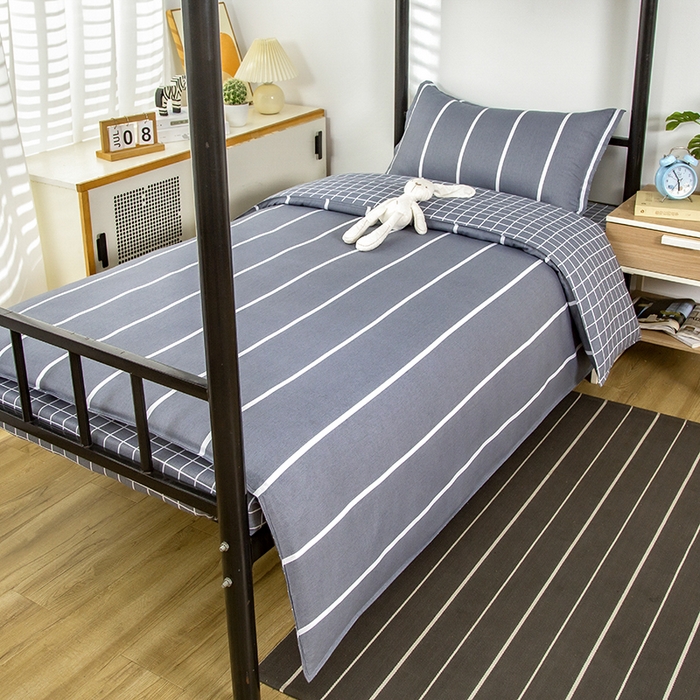 91家纺网 家纺一手货源 找家纺 乐旗 2025新款全棉12868学生宿舍三件套纯棉六件套装 格调人生-灰