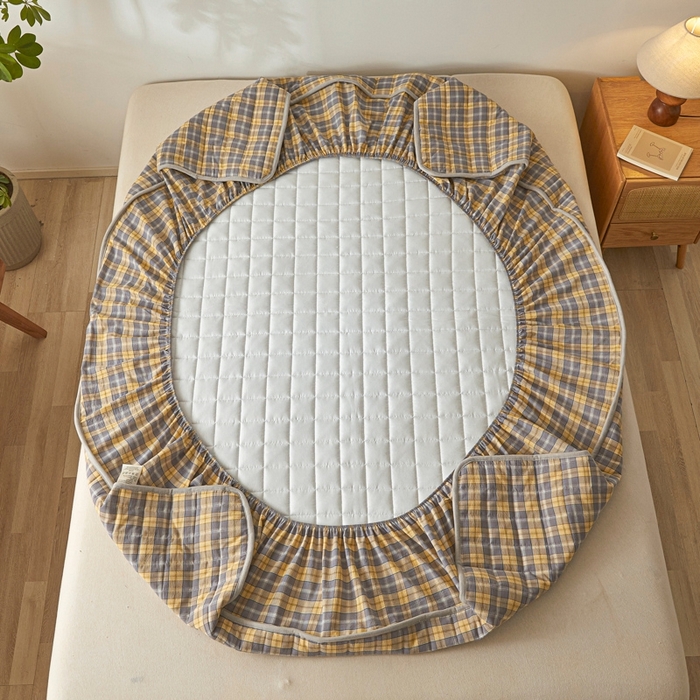 91家纺网 家纺一手货源 找家纺 伊人坊 2025新款A类全棉色织水洗棉大豆夹棉床笠 森屿 咖黄