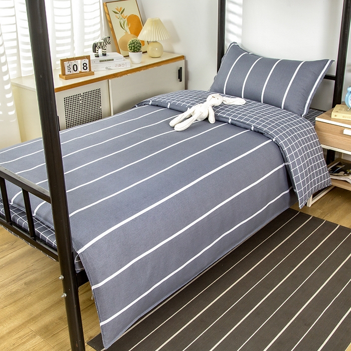 91家纺网 家纺一手货源 找家纺 乐旗 2025新款全棉12868学生宿舍三件套纯棉六件套装 格调人生-灰