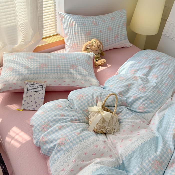 91家纺网 家纺一手货源 找家纺 竹合家纺 2025新品云感皱皱四件套跑量款小清新四件套 梦境-蓝