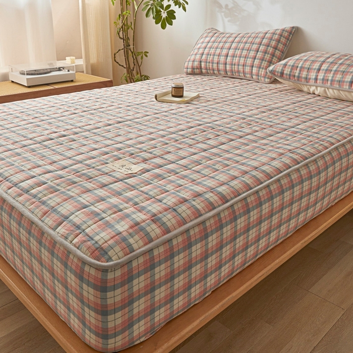 91家纺网 家纺一手货源 找家纺 伊人坊 2025新款A类全棉色织水洗棉大豆夹棉床笠 森屿 粉蓝