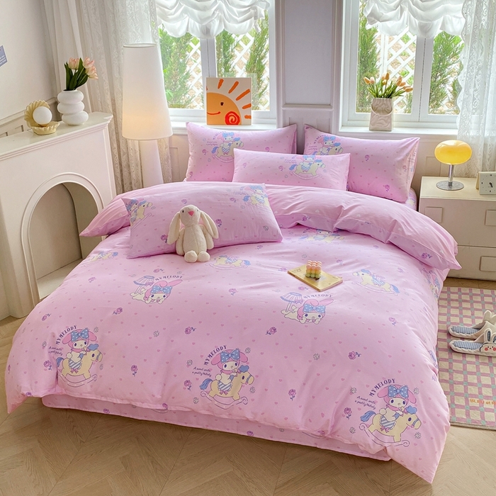 91家纺网 家纺一手货源 找家纺 爱丽丝 2025新款正版授权三丽鸥全棉40支13372单被套 木马美乐蒂