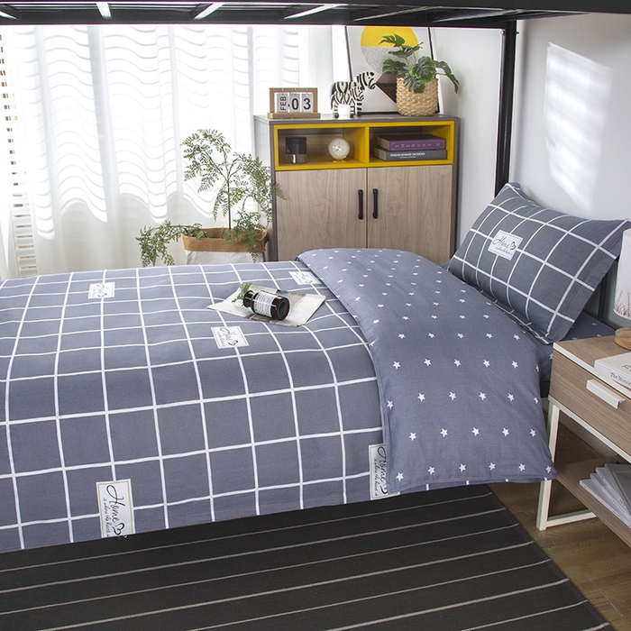 91家纺网 家纺一手货源 找家纺 乐旗 2025新款全棉12868学生宿舍三件套纯棉六件套装 绅士风范-灰