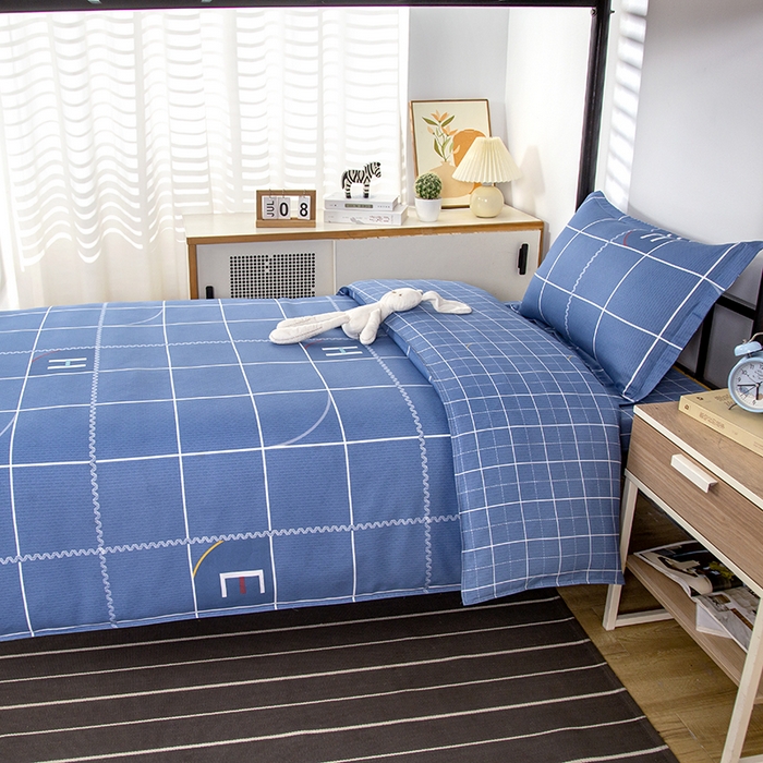 91家纺网 家纺一手货源 找家纺 乐旗 2025新款全棉12868学生宿舍三件套纯棉六件套装 蓝巴伦