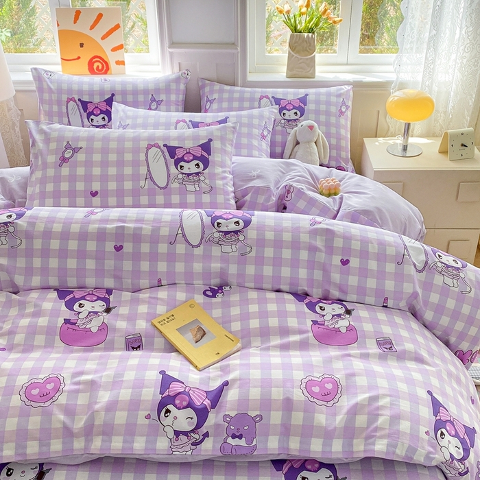 91家纺网 家纺一手货源 找家纺 爱丽丝 2025新款正版授权三丽鸥全棉40支13372单被套 格子库洛米